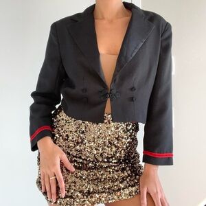 Vintage Jean Claude | Black riding jacket blazer with red trim | Size L